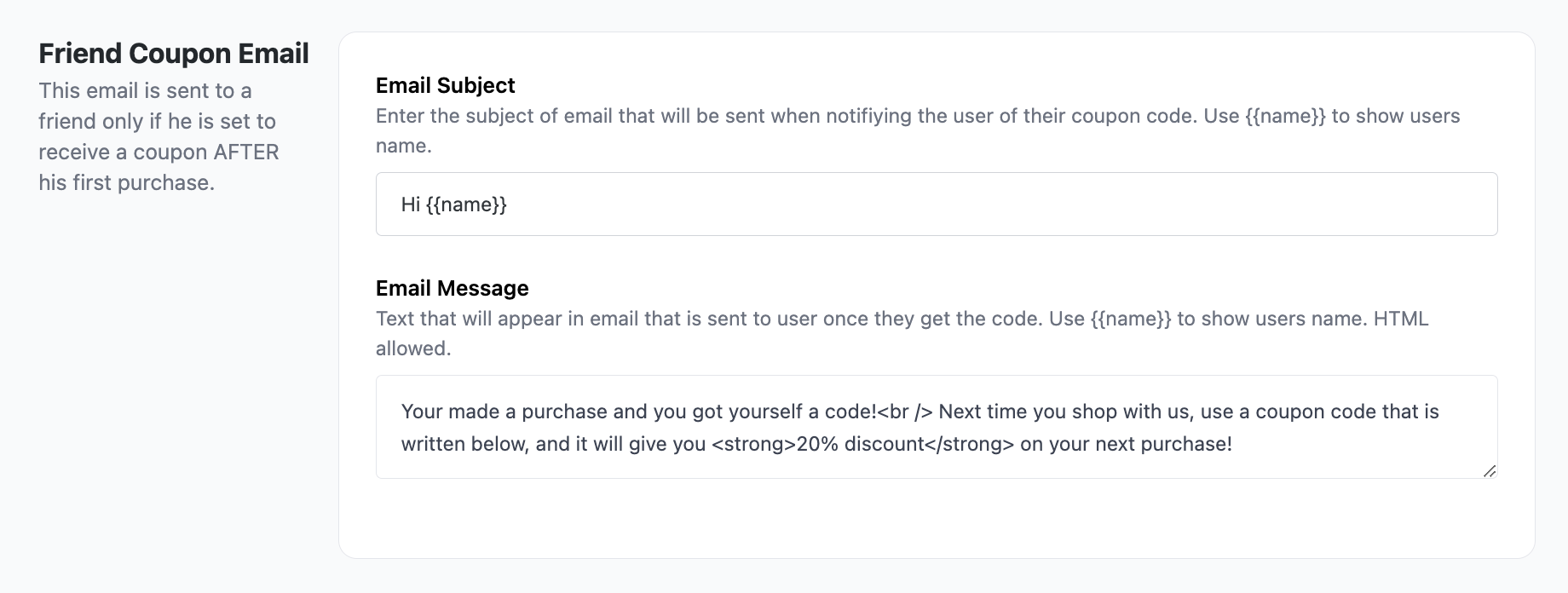 Email Settings - Refer a Friend for WooCommerce