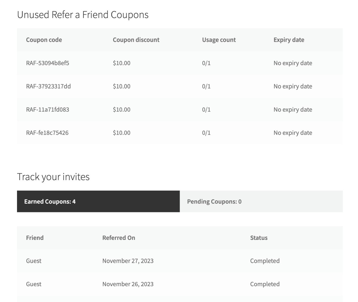 woocommerce refer a friend track referral coupons