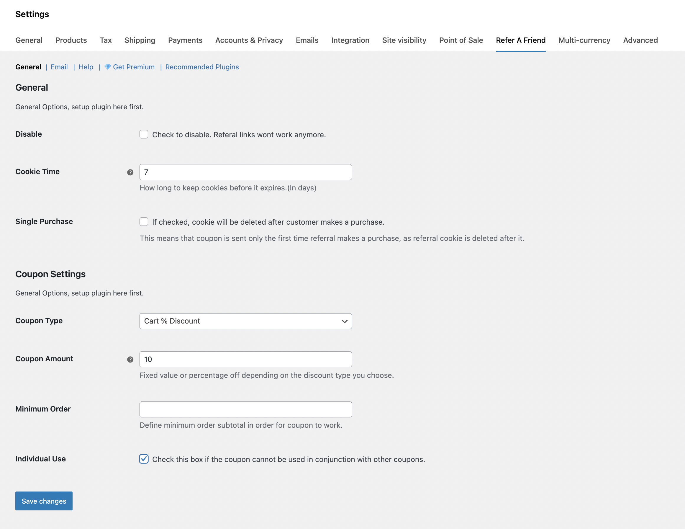 My Account page with referral link and unused coupons